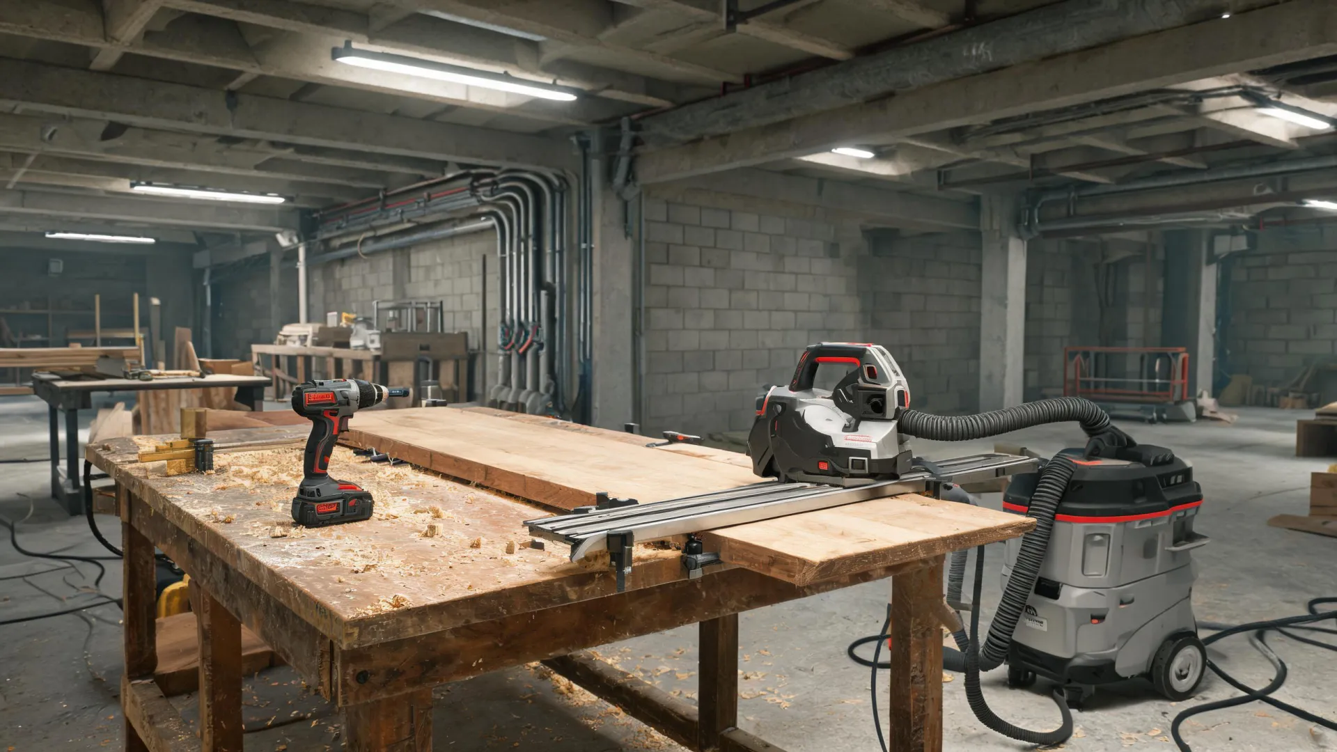 Festool cordless tools on a rugged interior jobsite