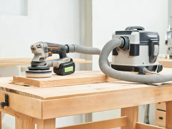 Festool sanding workflow with dust extraction hose