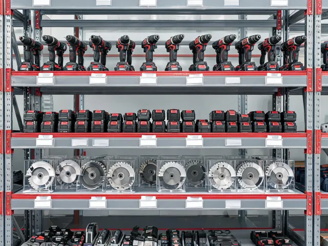 Tool crib organizing cordless power tool kits