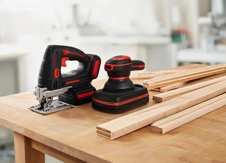 Finish carpentry detail work with jigsaw and sander