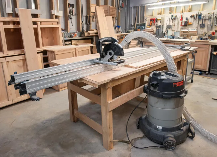 Cabinet production track saw station